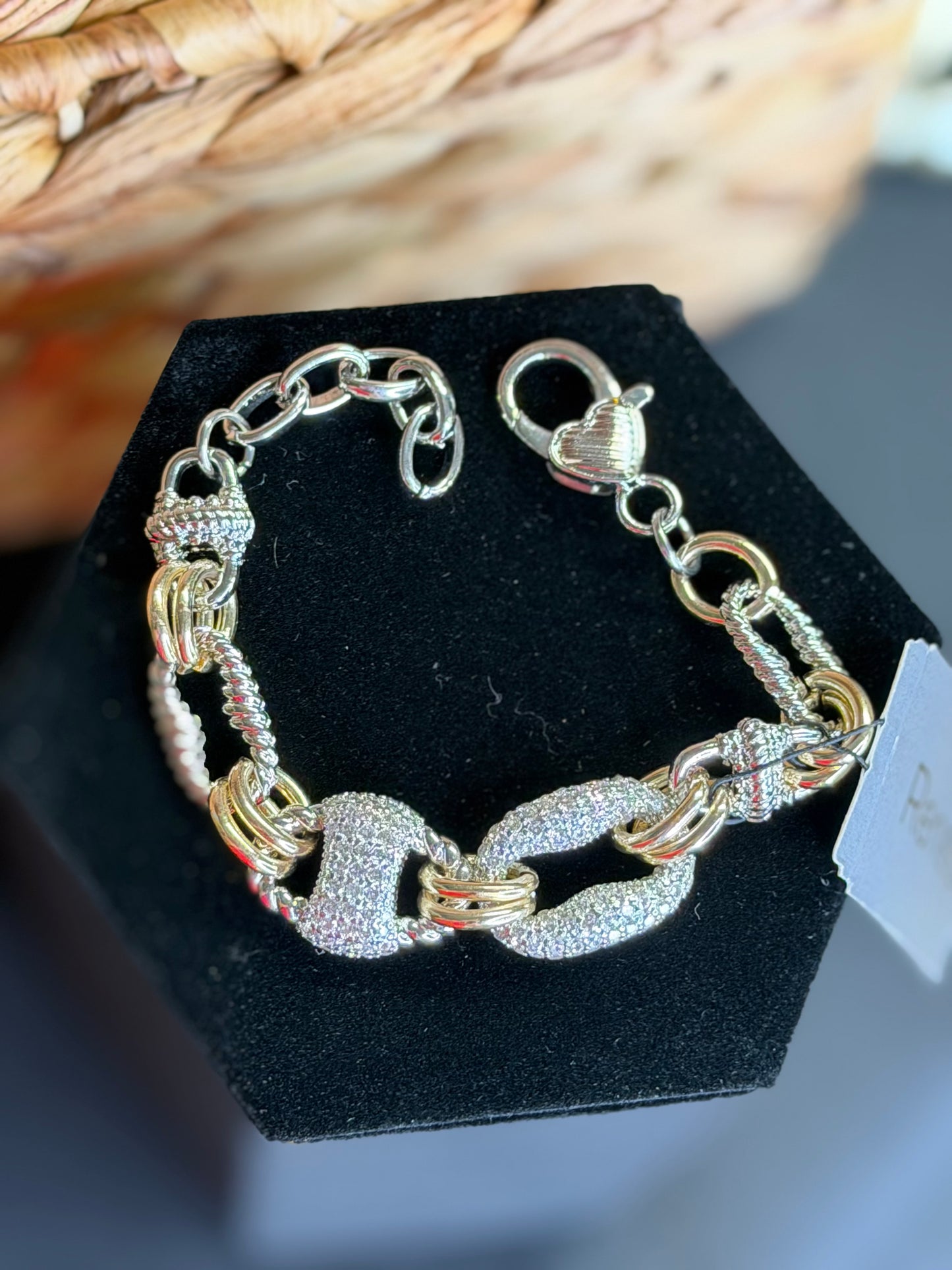 2 tone link bracelet with pavé