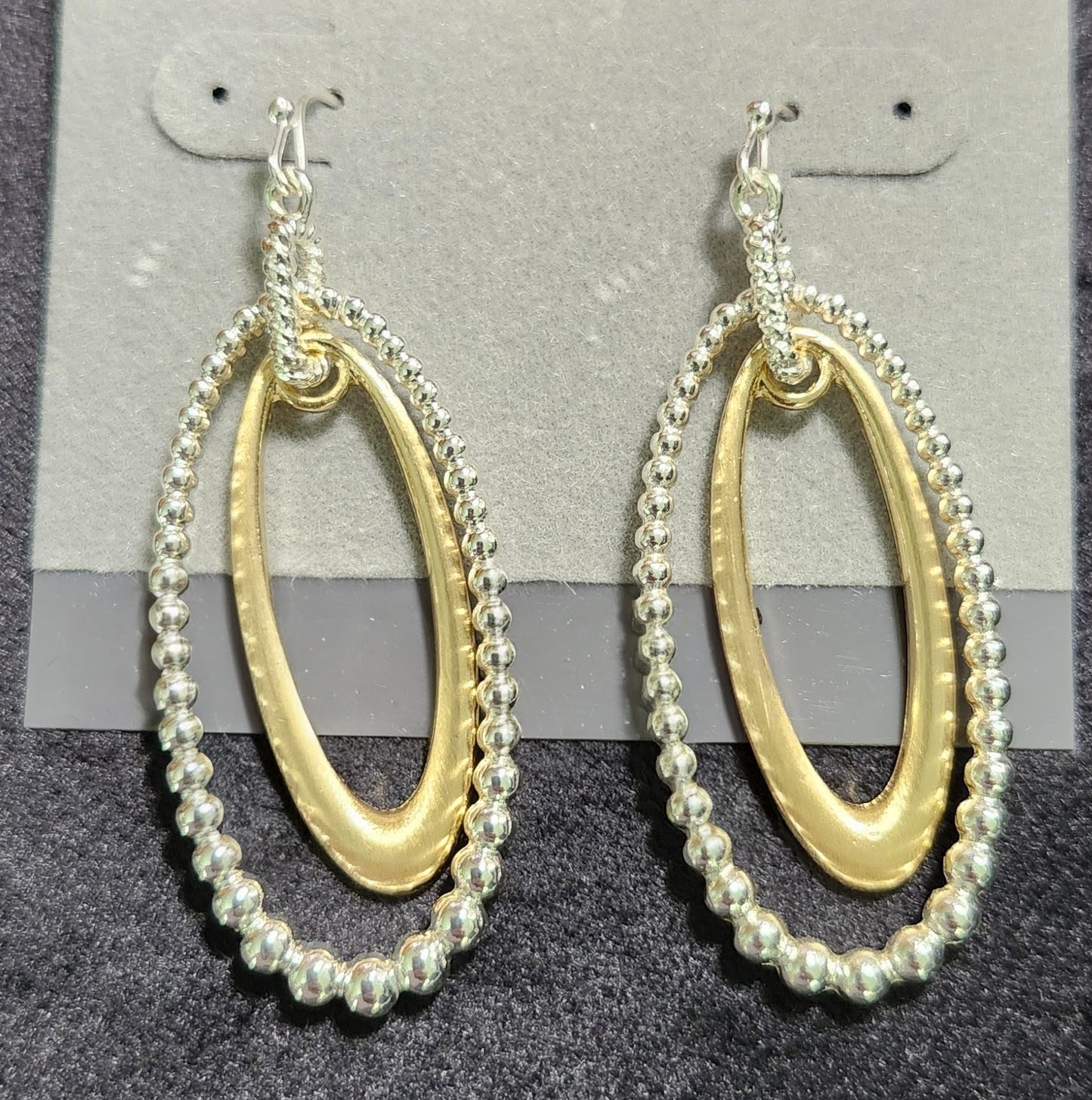 Two-Tone Beaded Oval Drop Earrings