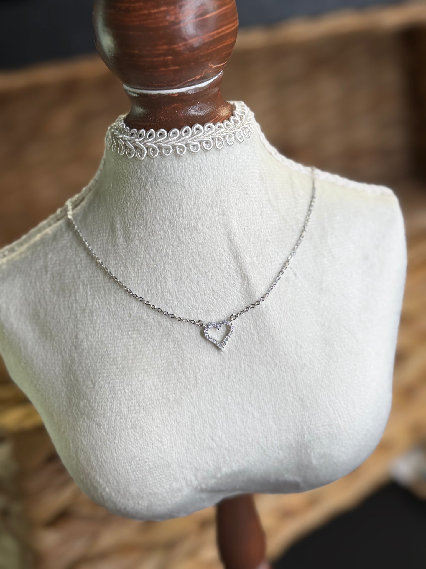 Silver necklace with pavé CZ heart