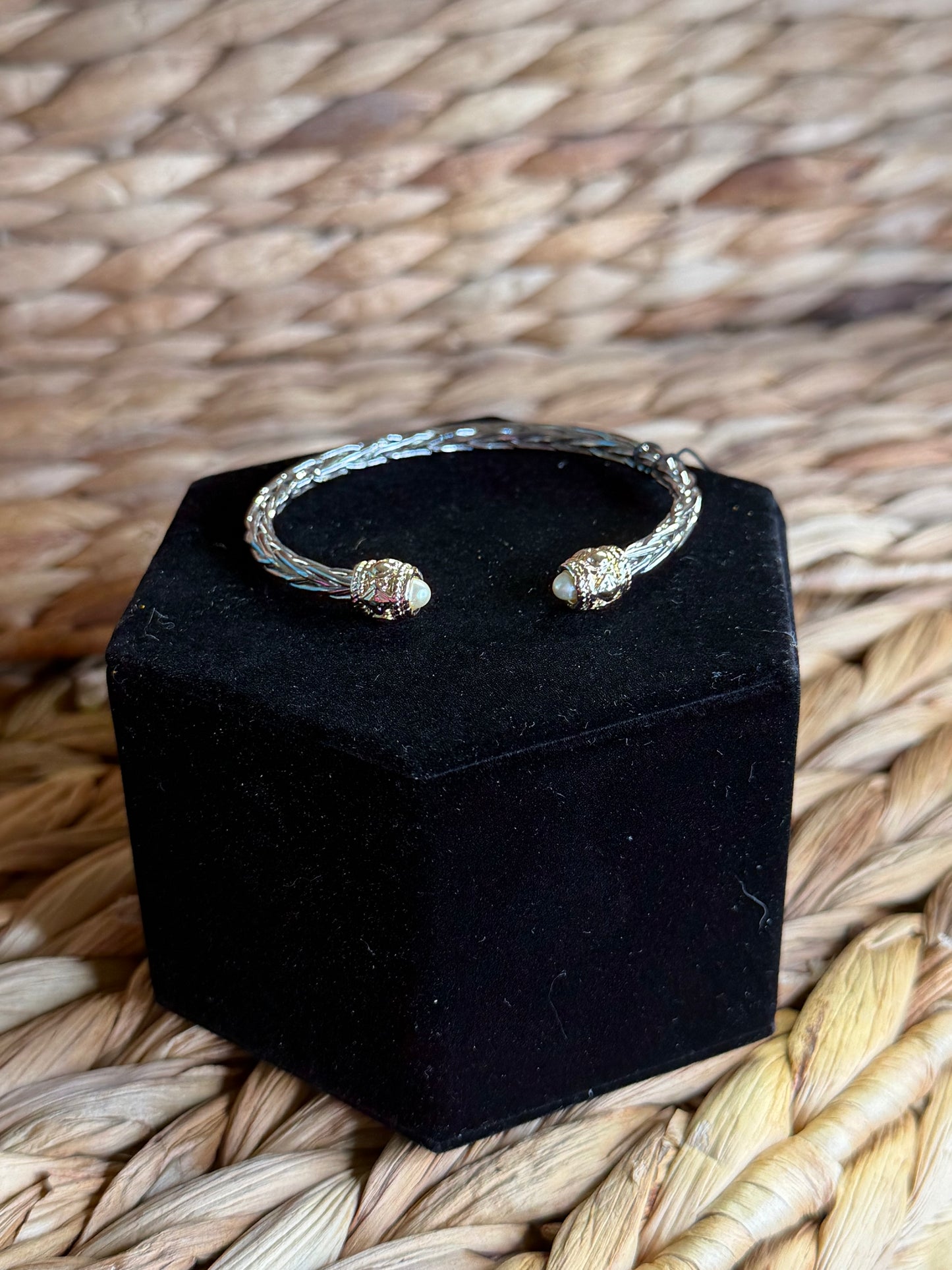 2 tone cuff bracelet with pearls in center