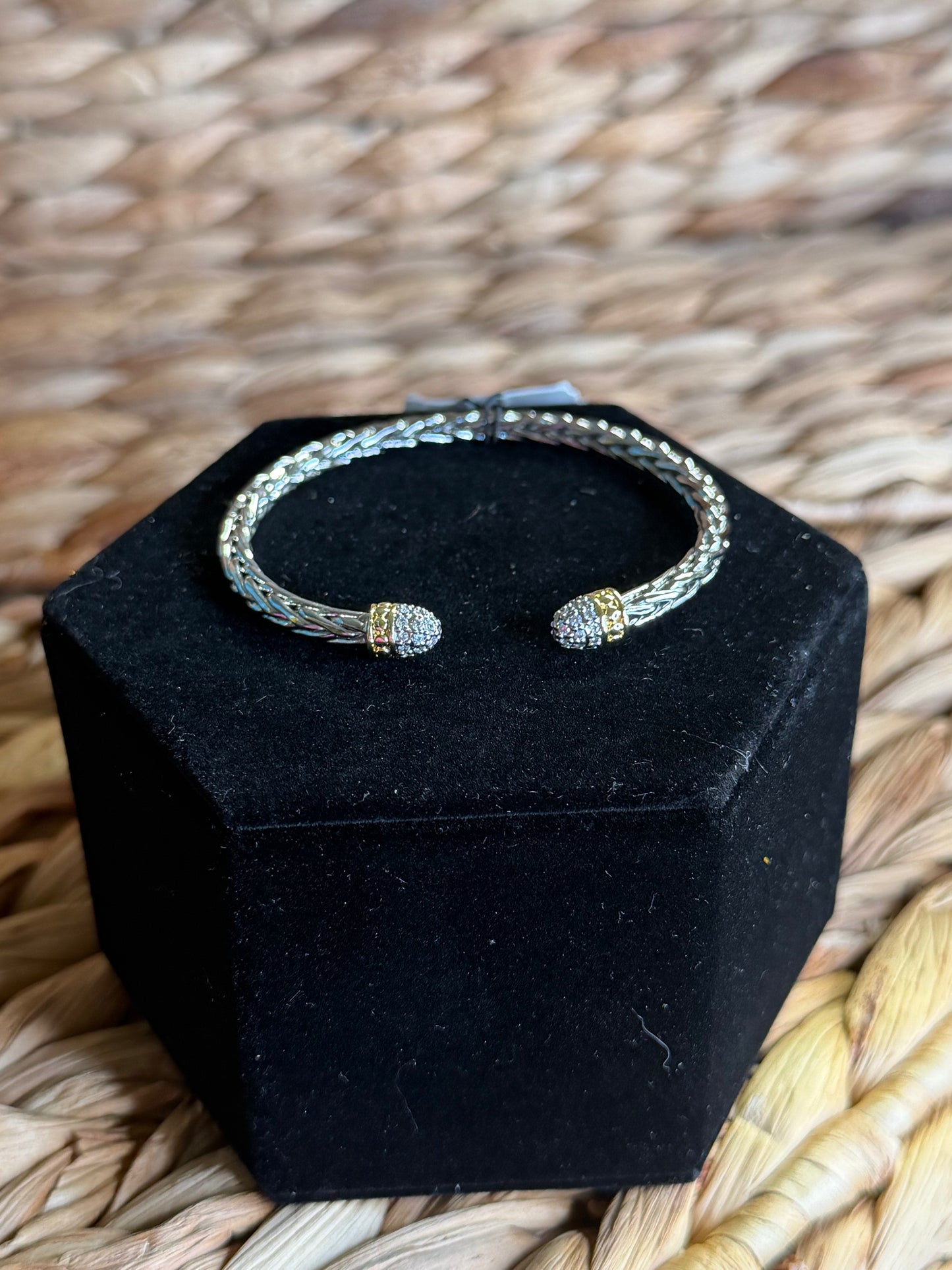 2 tone cuff bracelet with diamonds on the center