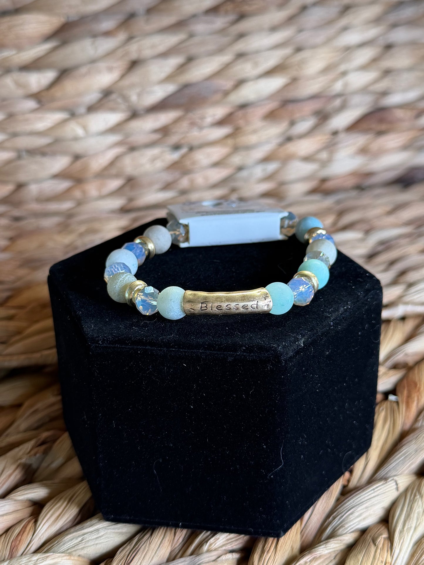 Stretchy multi-color beaded “Blessed” bracelet