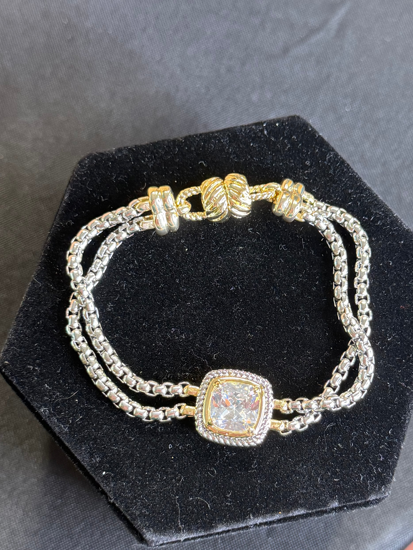 2 tone bracelet with square diamond and magnetic closure