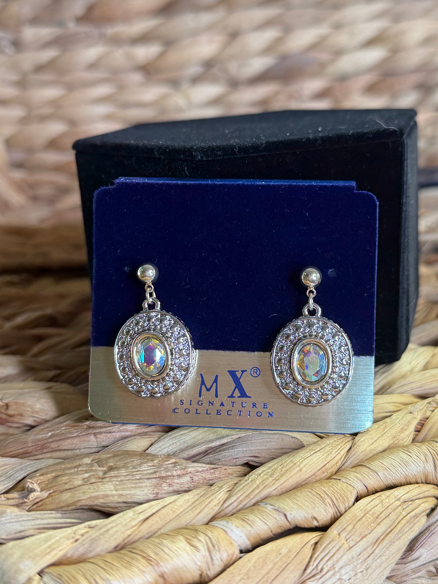 2 tone earrings with multi-color stone