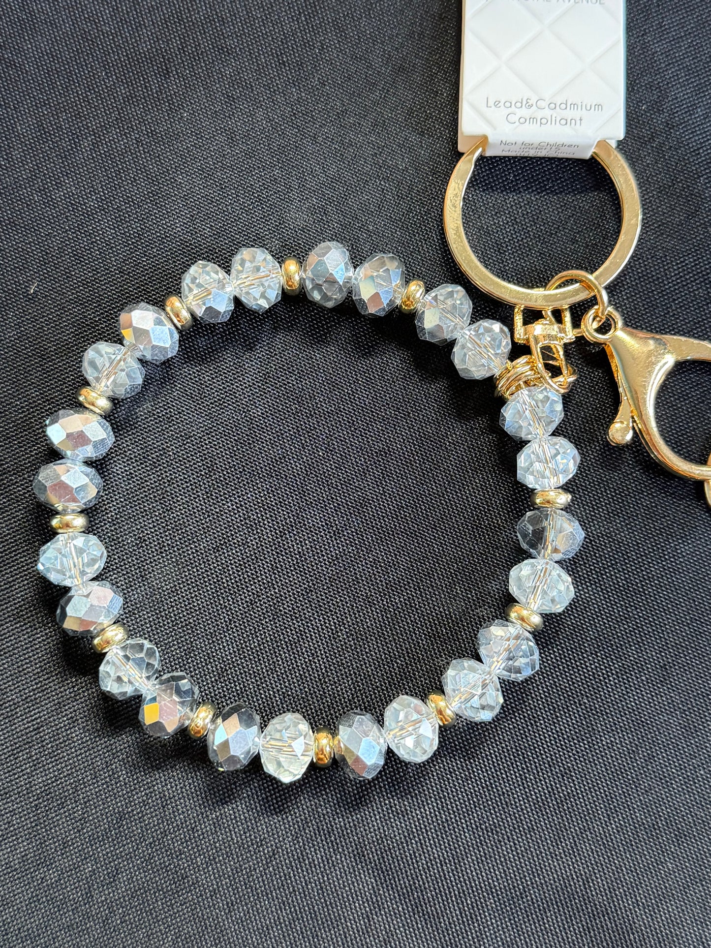 Clear and gold beaded bangle keychain