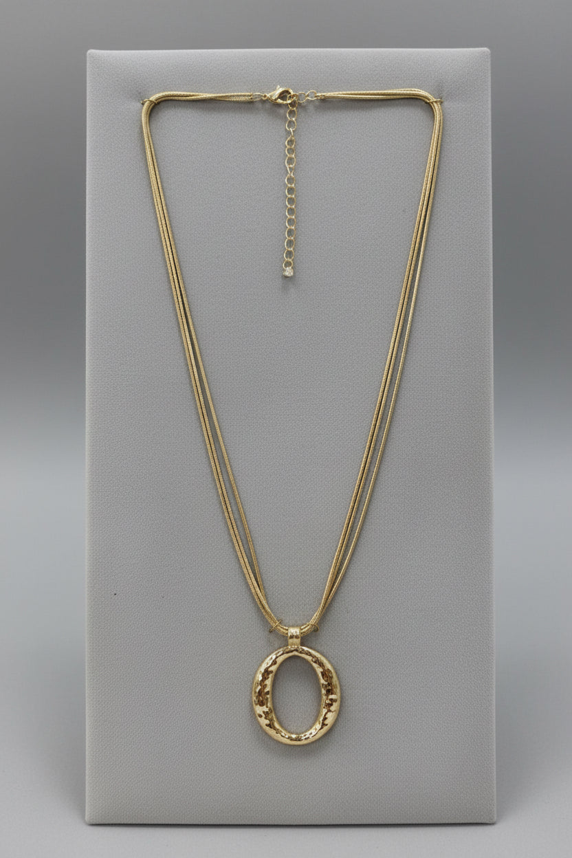 Hammered Oval Pendant Layered Necklace