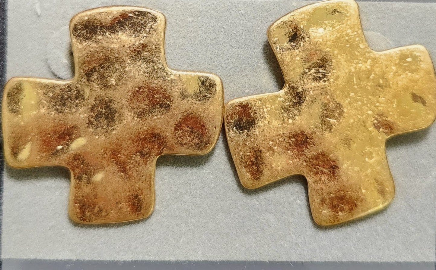 Hammered Gold Cross Stud Earrings