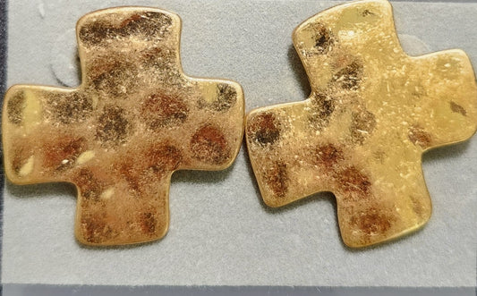 Hammered Gold Cross Stud Earrings