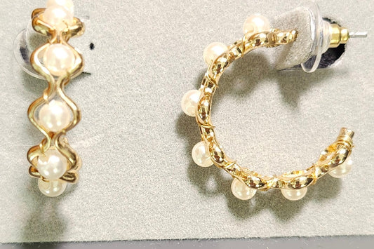 Pearl Wrapped Gold Hoop Earrings