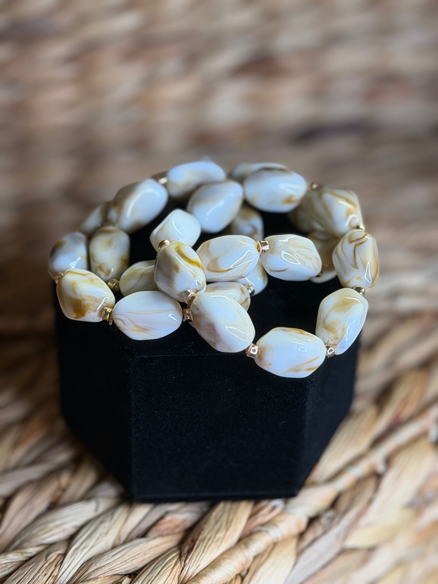 3 Stretchy bracelets with gold beads and stones