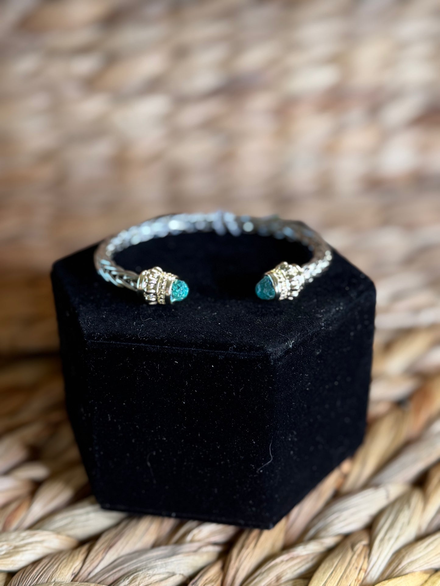 2 tone cuff bracelet with turquoise stones