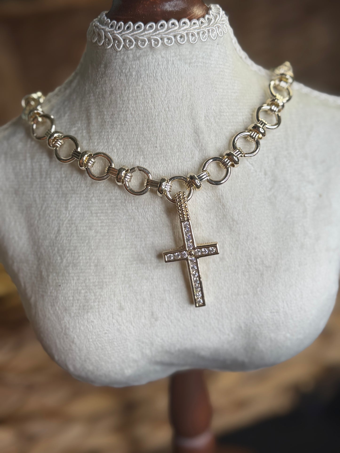 Gold necklace with pavé cross