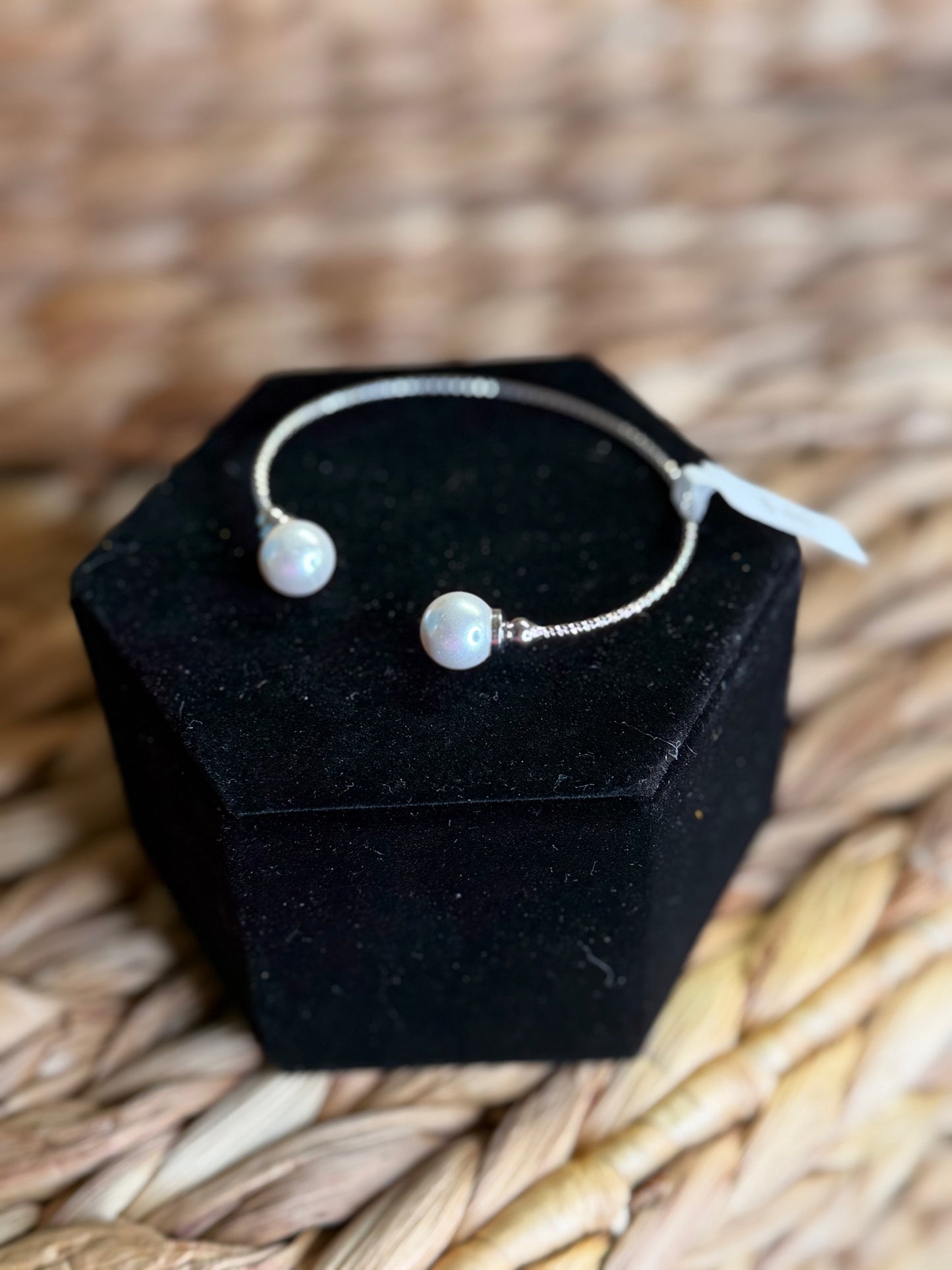 Silver cuff bracelet with pearls