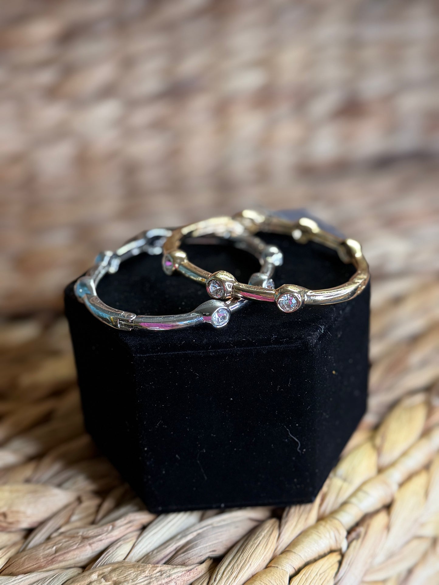 Silver and gold bracelets with diamonds