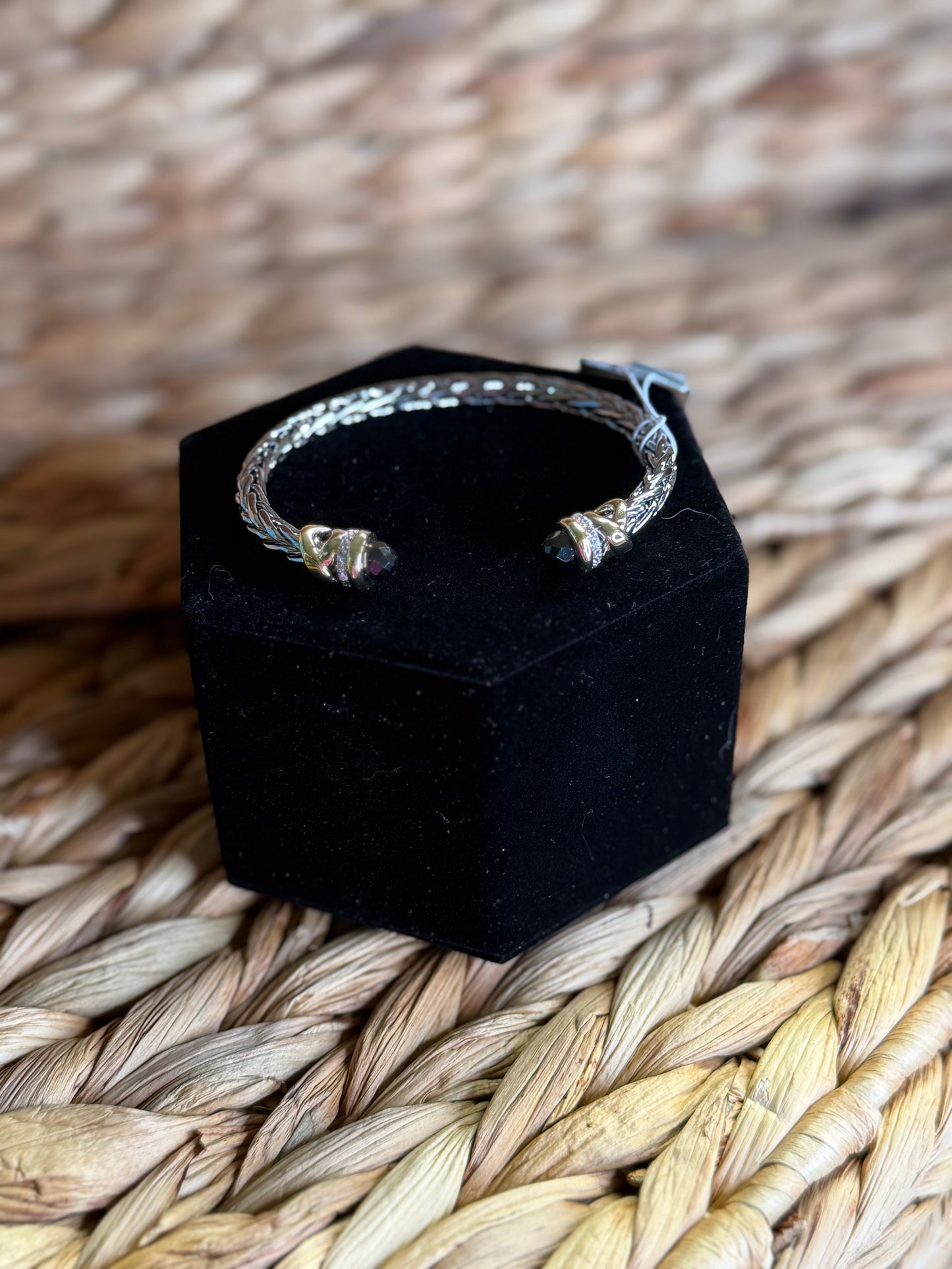 2 tone cuff bracelet with black stones