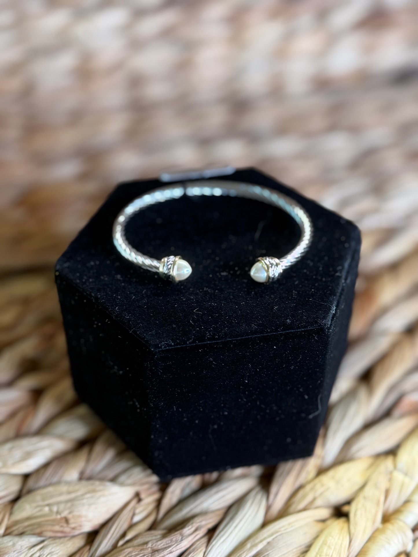 2 tone cuff bracelet with pearls