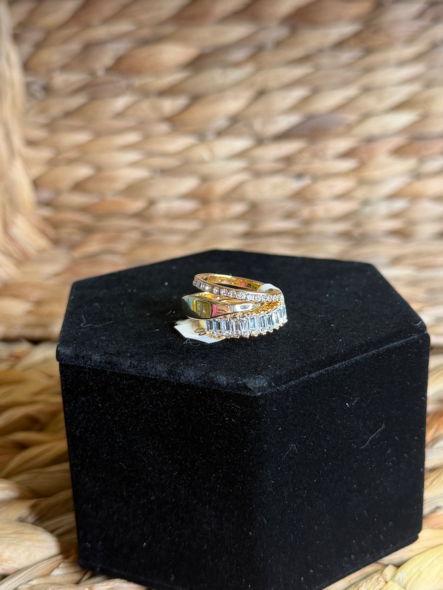 3 gold rings with diamonds