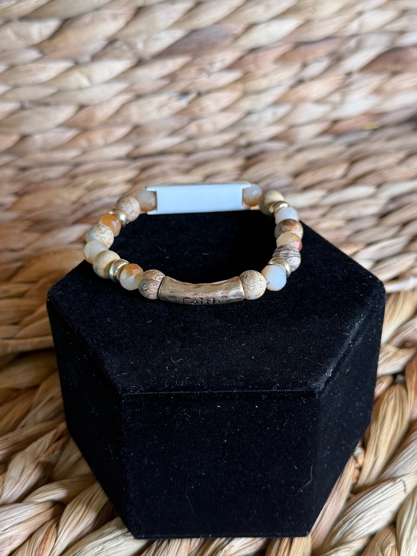 Stretchy beaded “Faith” bracelet