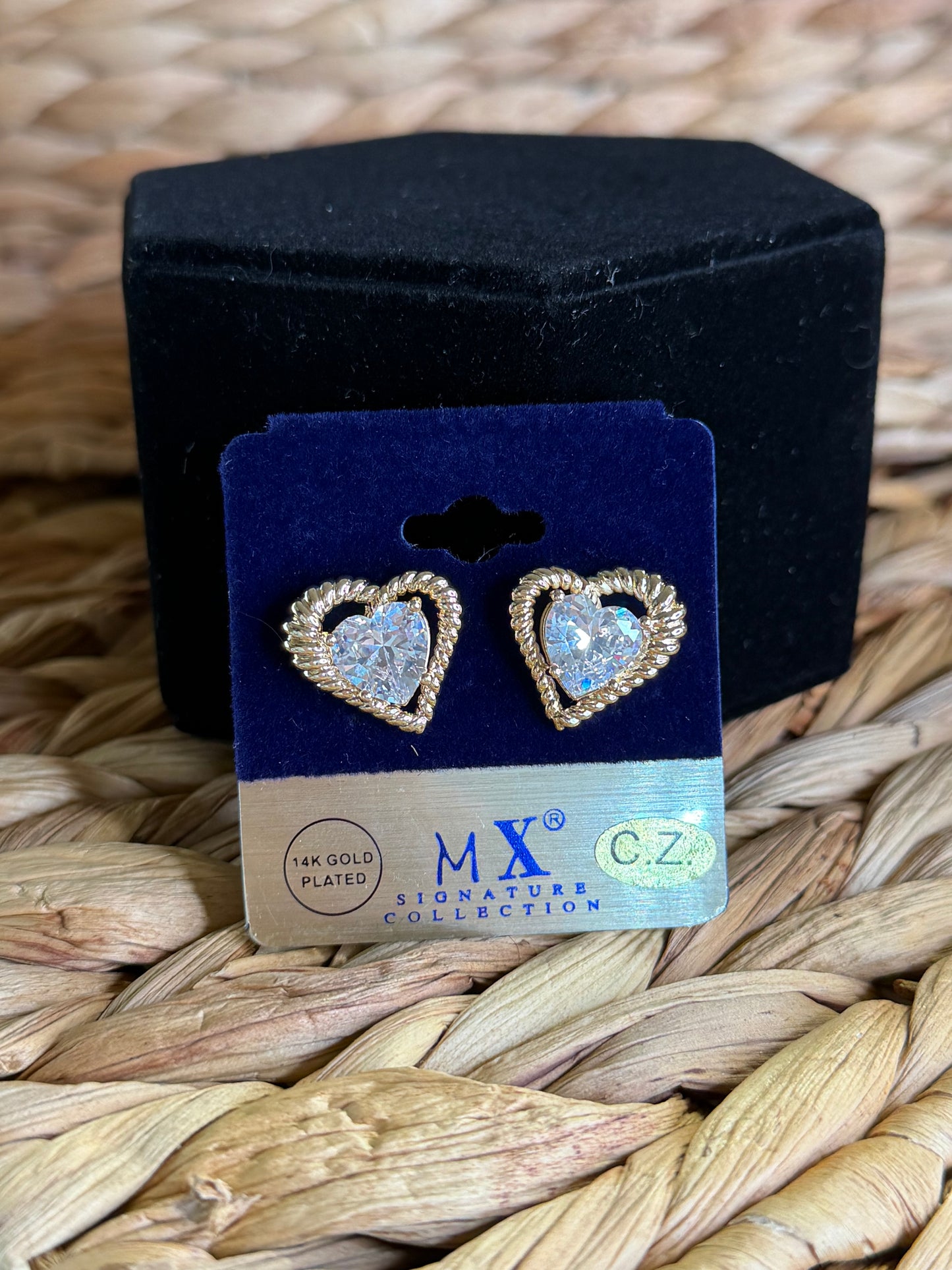 Gold heart earrings with diamond heart