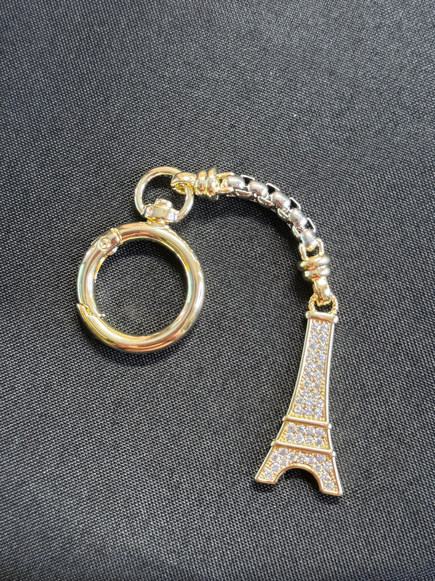 2 tone pavé Eiffel Tower keychain