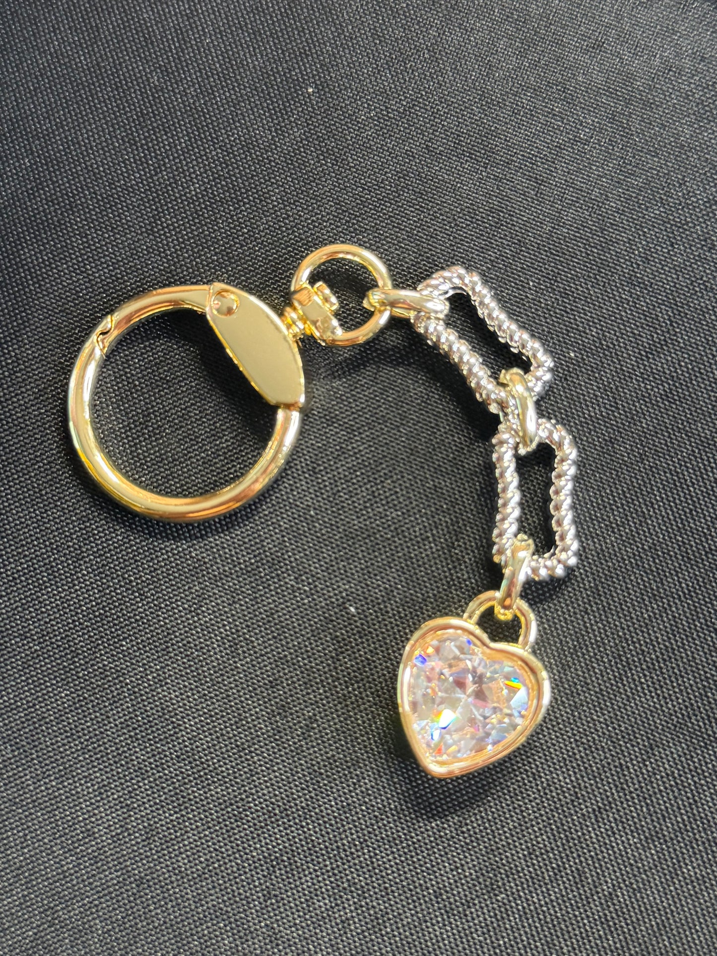 2 tone crystal heart key chain