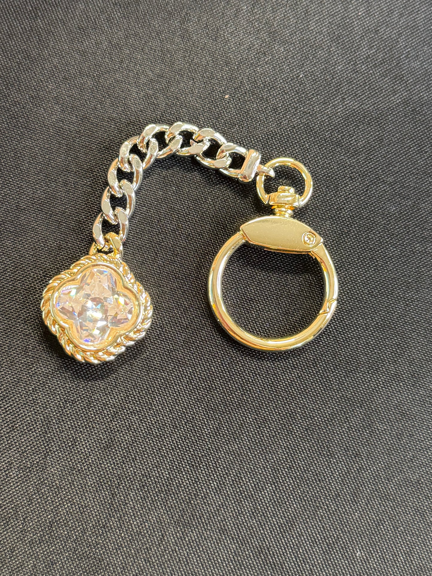 2 tone keychain with crystal clover
