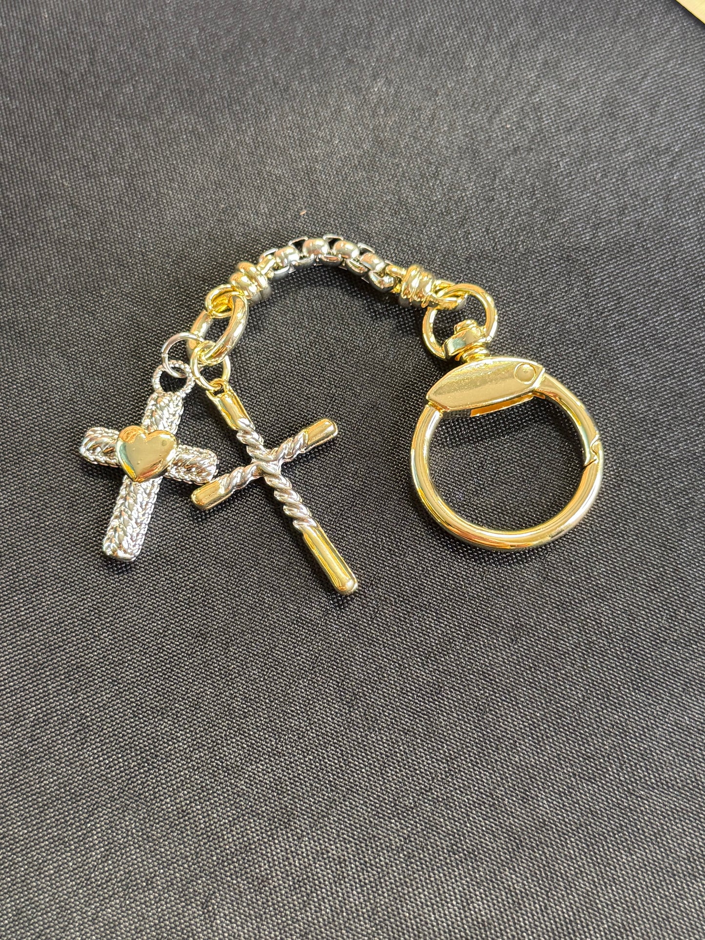 2 tone keychain with crosses