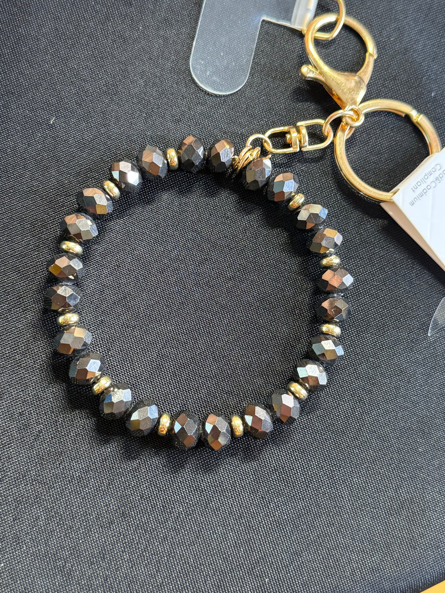 Black and gold beaded bangle keychain