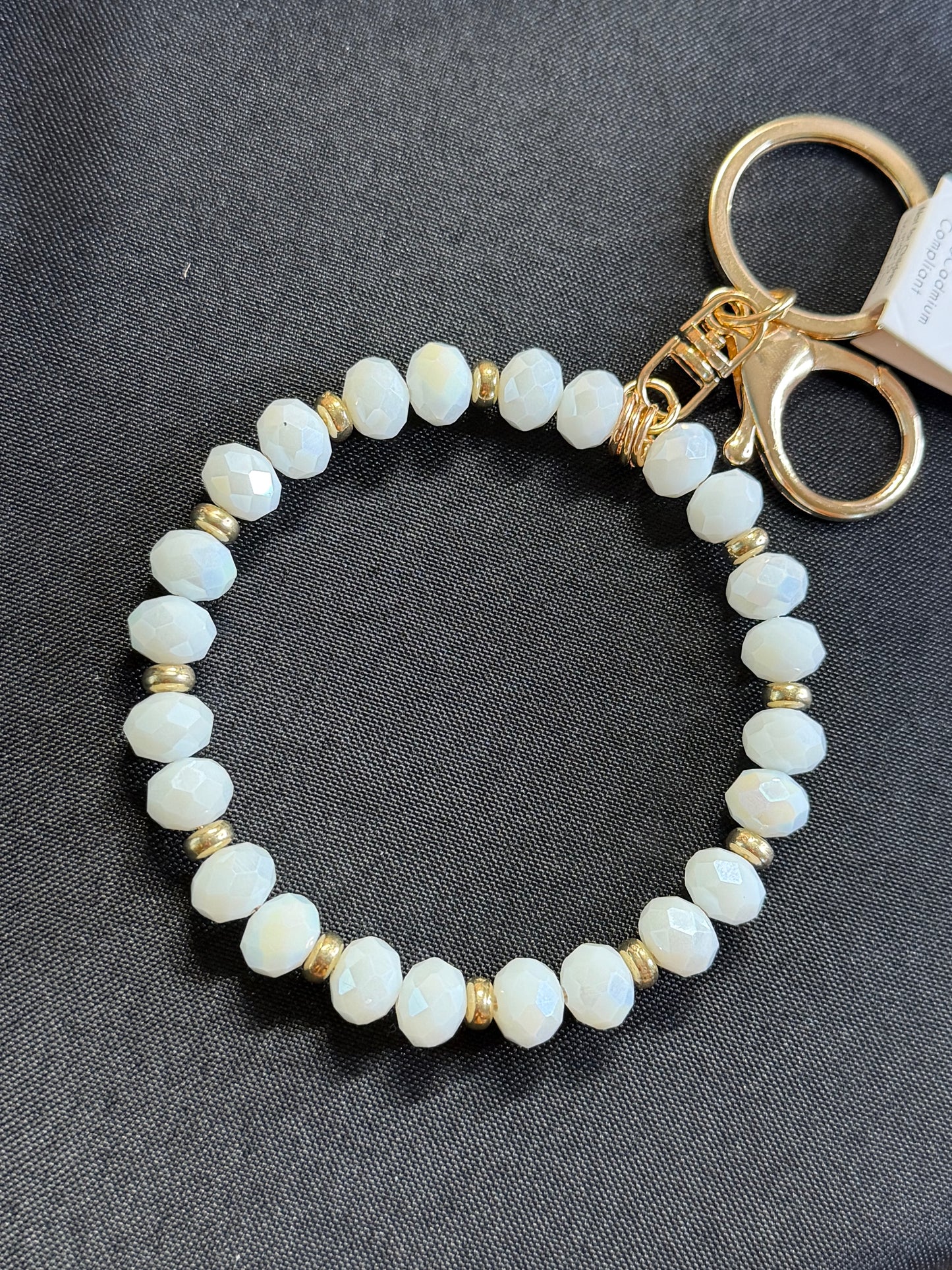 White and gold beaded bangle keychain