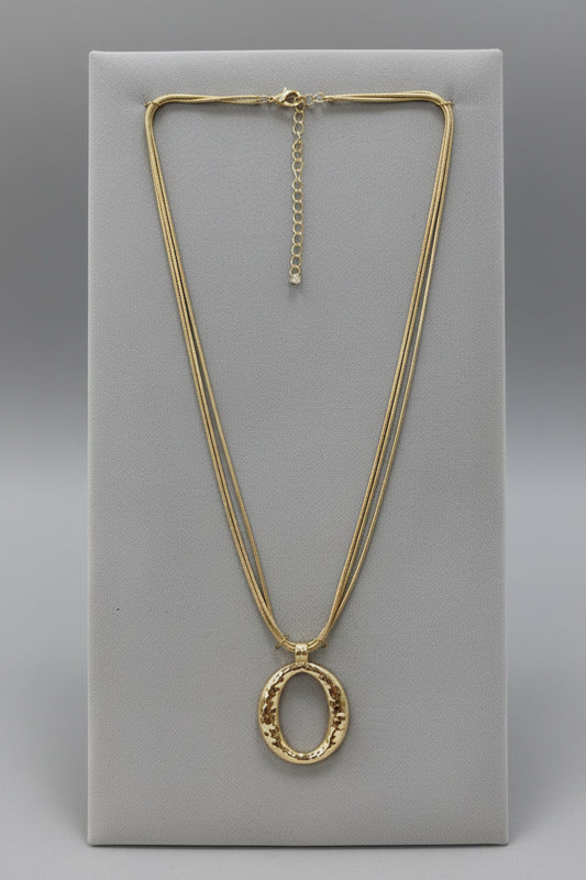 Hammered Oval Pendant Layered Necklace
